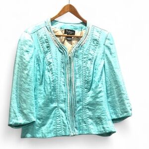 Katherine New York | Women’s Aqua Blue Gold Zip-Up Jacket | XL